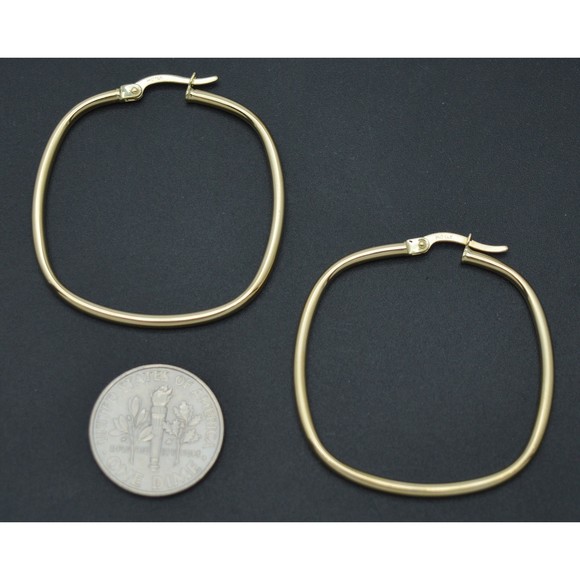 Real 14K Solid Yellow Gold 34.4mm Large Square Cut Shape Hoop Earrings 2.4gr